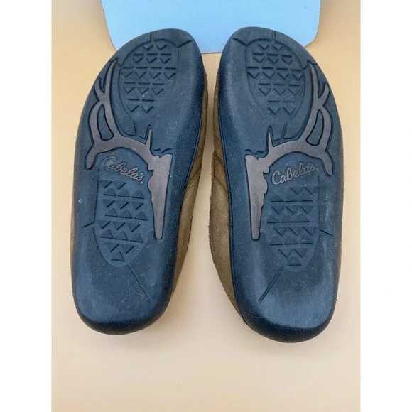 Cabelas Mens 12 M Brown Suede Genuine Shearling Lined Moccasin Shoes Slippers - Picture 6 of 8